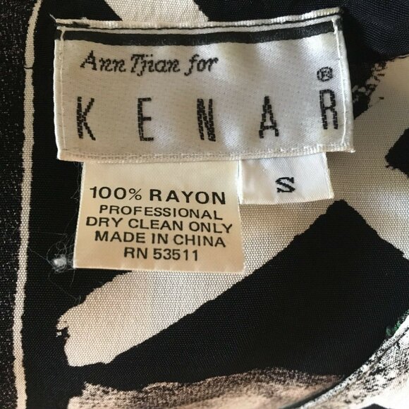 Kenar Button-Front Top Tunic Long-Sleeve Crew-Neck Green/Cream/Black Print S Ray - Picture 3 of 7